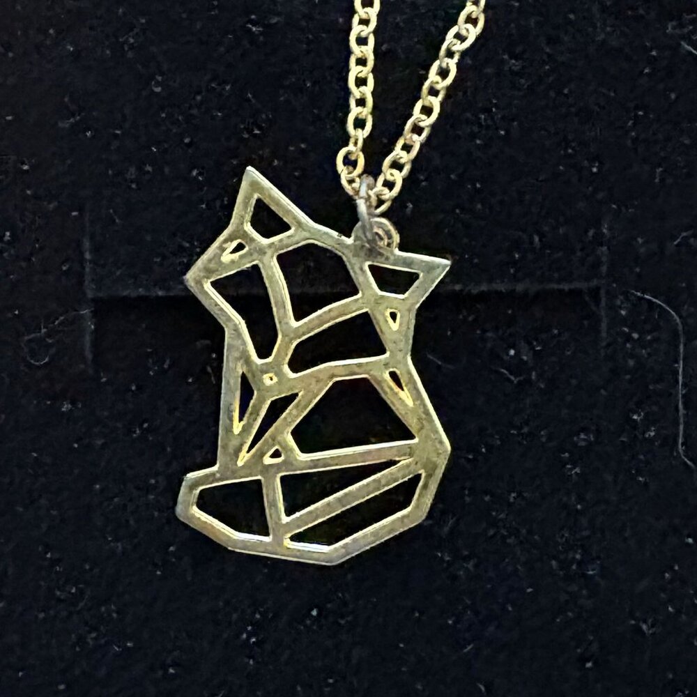 GOLD TONE "ORIGAMI FOX" NECKLACE NIB; NEW, NEVER WORN